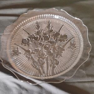 Vintage Clear Glass Floral Plate